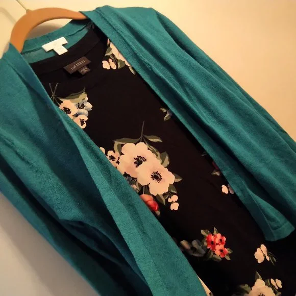 J.Jill Small Petite Open Front Silk Blend Cardi Mediterranean blue Cardigan - Picture 9 of 11